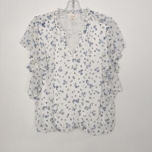 Tamara H Blue Floral Ruffle Blouse Women's Size Medium Cottagecore Lightweight
